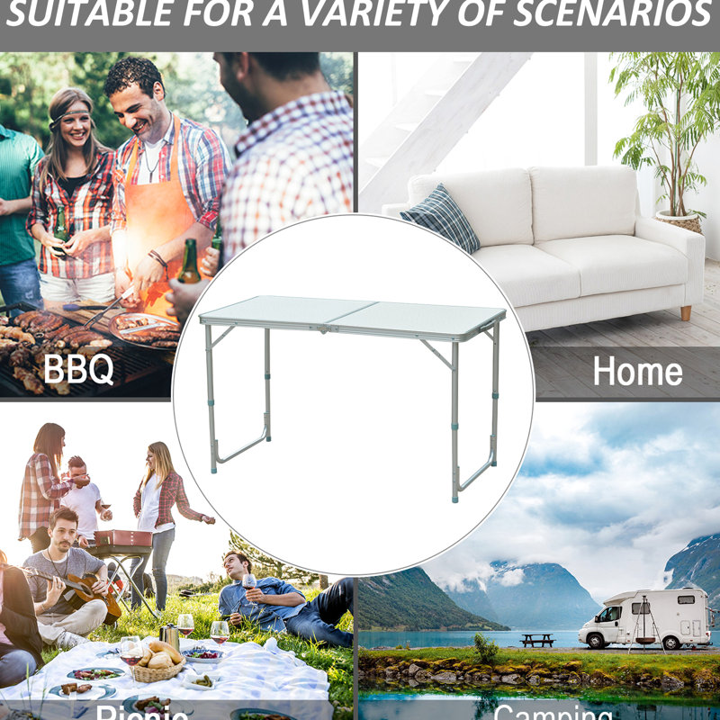 Table de camping pliante 47 po - Hauteur réglable, légère, portable, pour pique-nique, camping, garage, maison, espaces de pique-nique