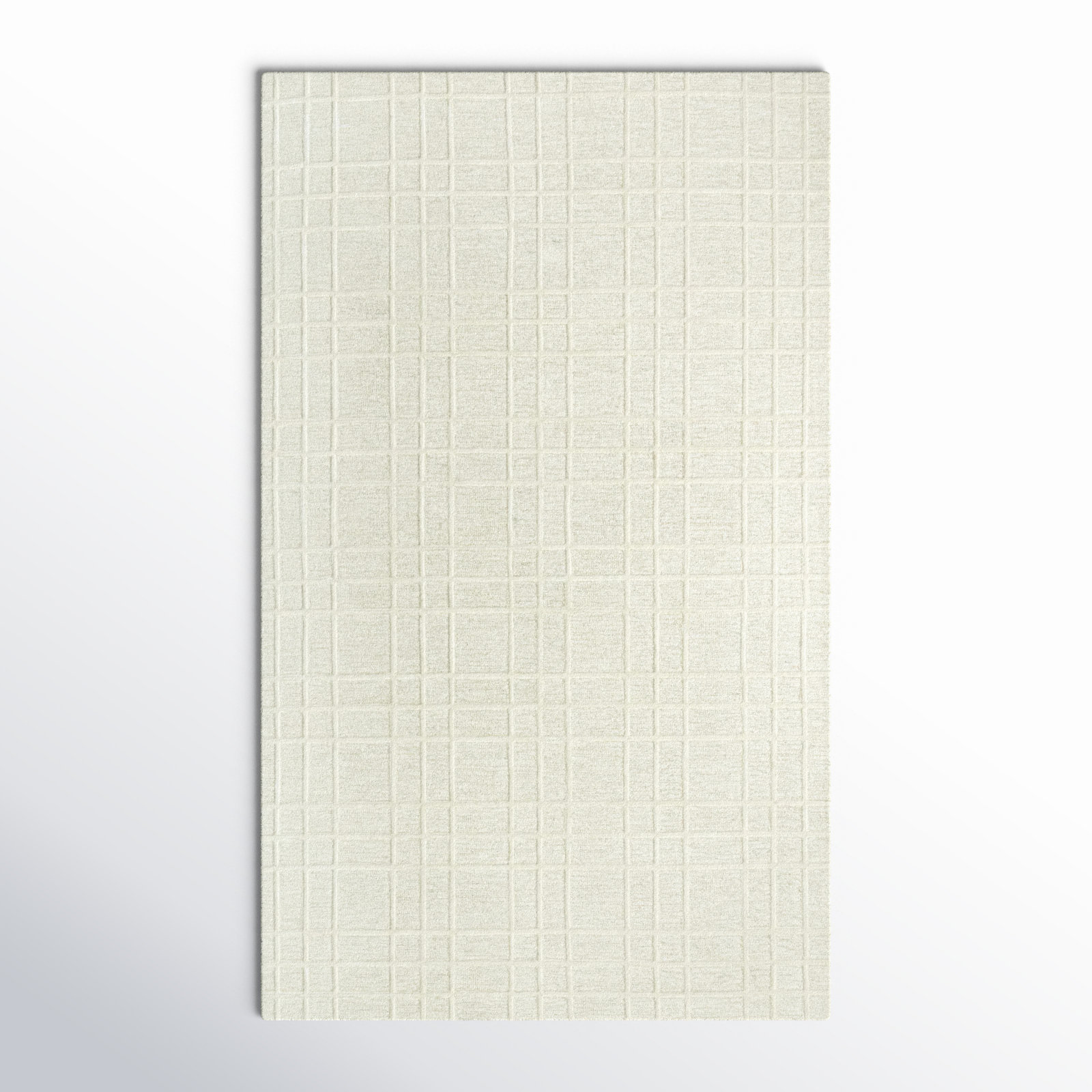 Alec White Hand-Tufted Plaid Wool Rug, Rectangle 3' x 5'