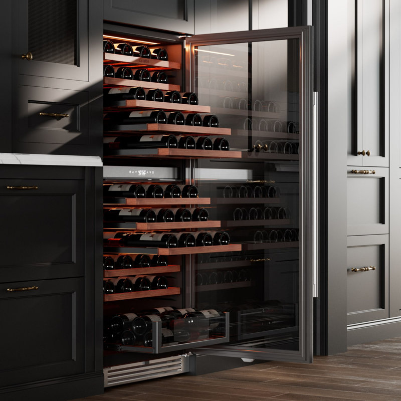 Réfrigérateur à vin encastré à deux zones 23,4 po à 90 zones avec porte battante à gauche, acier inoxydable, panneau tactile sans givre