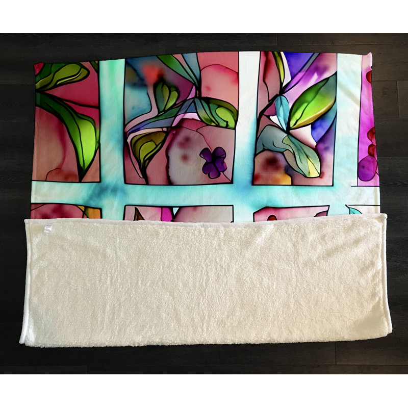 Throw Blanket, 51" W x 60" L, Checkered/Floral/Striped, Pink/Green/Blue/Purple/Red