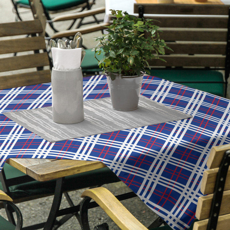 Nappe carrée en mélange de coton à carreaux, Bleu / Rouge / Blanc