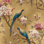 Papier peint floral oiseaux doubles muraux dorés amovibles
