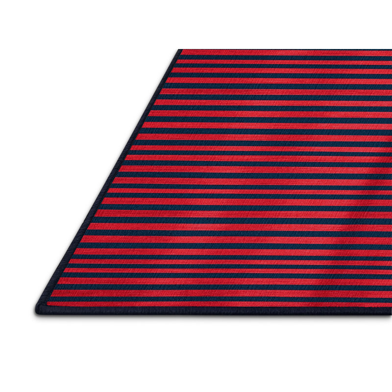 Tapis bleu à rayures horizontales lavable à la machine, Rectangulaire 2 pi x 3 pi