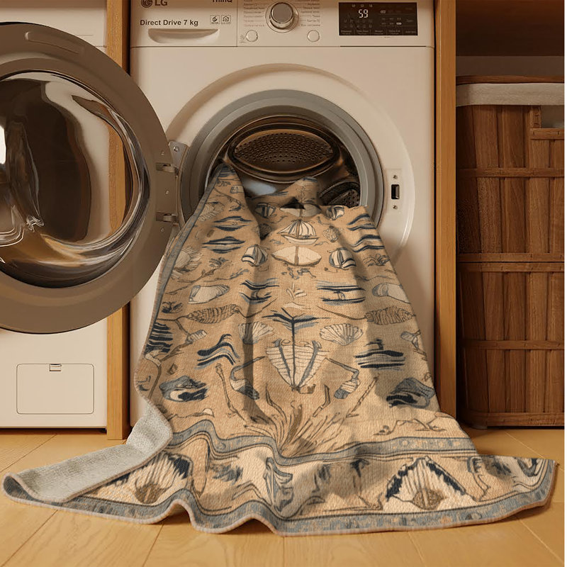 Tapis brun lavable à la machine, Rond 7 pi