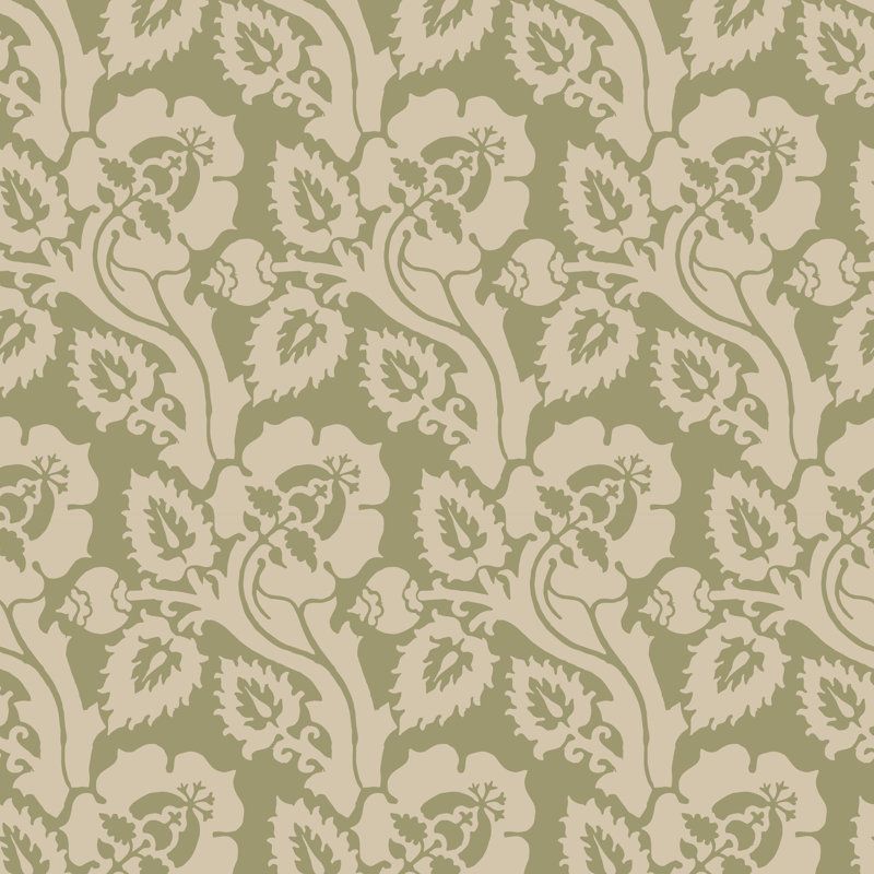 Paisley Briar - Cypress Green Botanical Wallpaper, Self-Adhesive, Dawn Fog, Peel & Stick