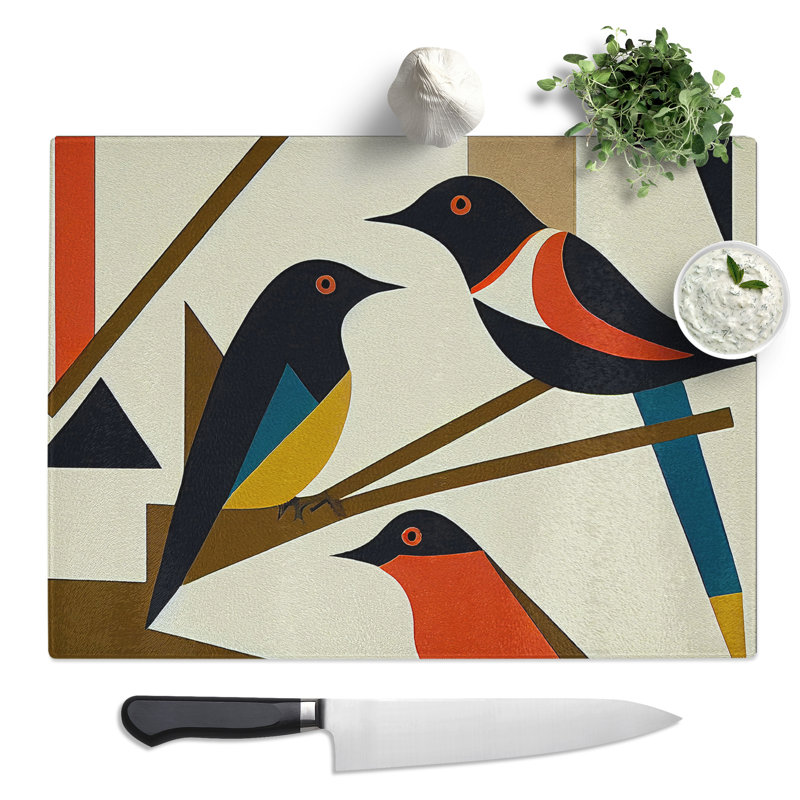 Magpie Bird Bauhaus  Glass Chopping Board