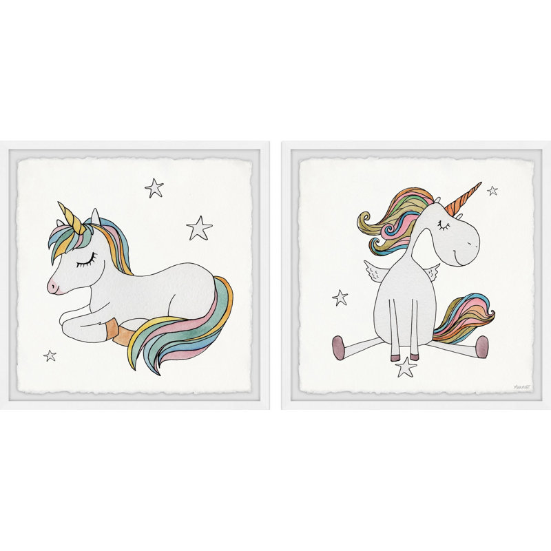«Leamon Unicorn Cutie», ensemble de 2 reproductions encadrées, H 12 po x l 12 po x P 1,5 po