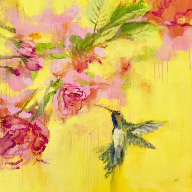 Hummingbird I Painting by Paul Ngo, Image Brush Gel, 36" H x 36" W x 1.5" D