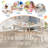 5 Piece Square Folding Table and Chairs Set Children Activity Table PU Leather