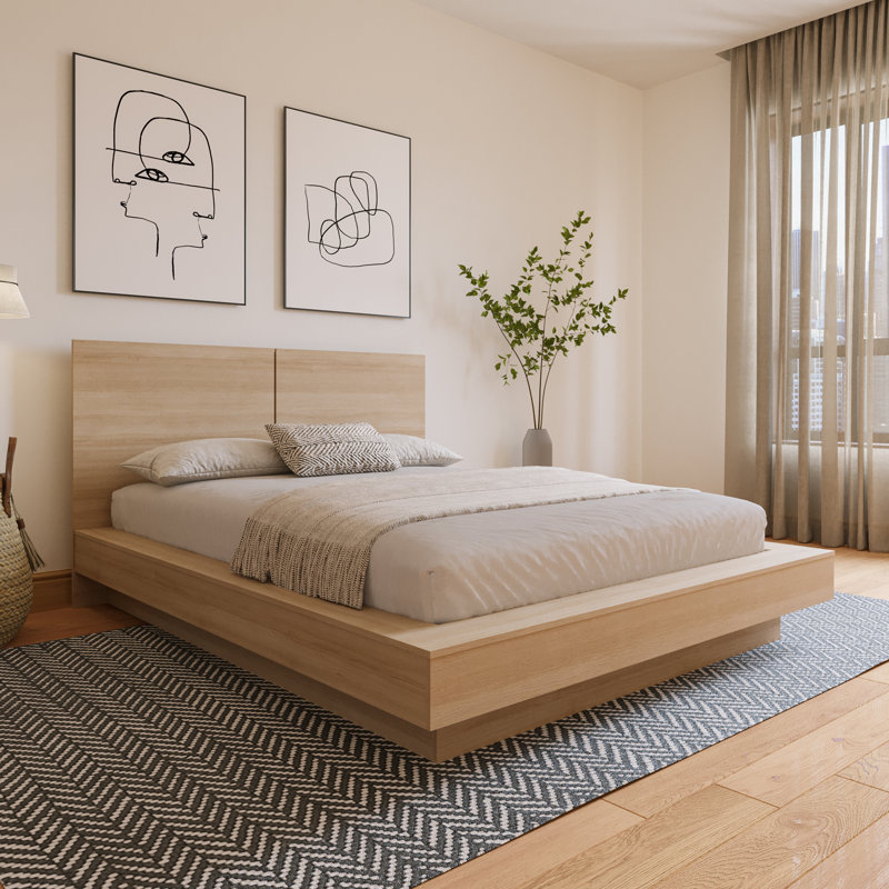 Napa Platform Bed with Headboard, Beige, King