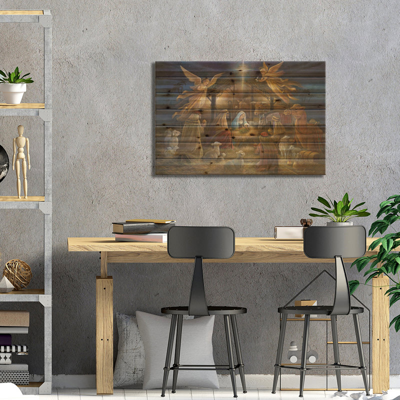 «Nativité sur bois» par Ruane Manning, H 26 po x l 40 po x P 1,5 po