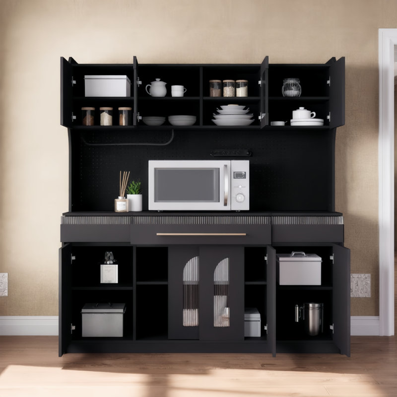 Black  Vertical Multifunctional Sideboard With Drawers Cabinets And Practical Home Accessories