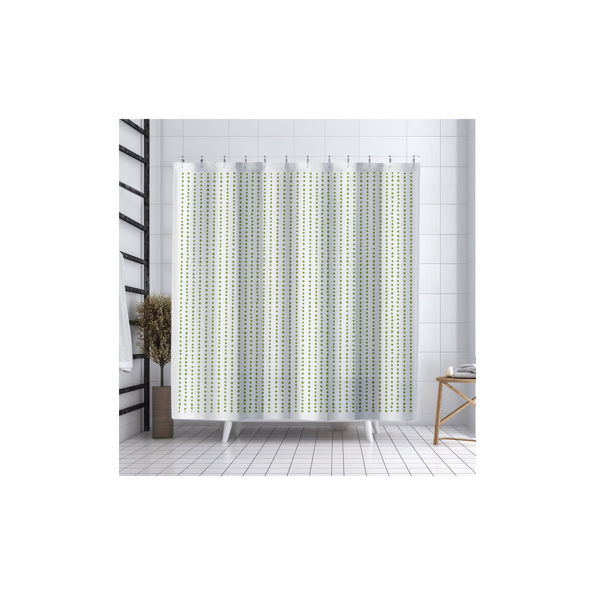 Thora Dots Mid-Century Shower Curtain, Chartreuse