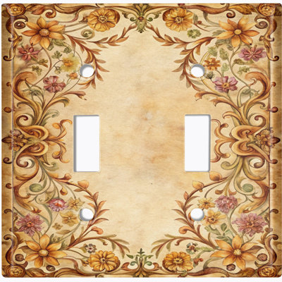 Couvercle de plaque d'interrupteur en métal; Bascule à deux bandes standard américain - image imprimée d'un cadre floral rétro