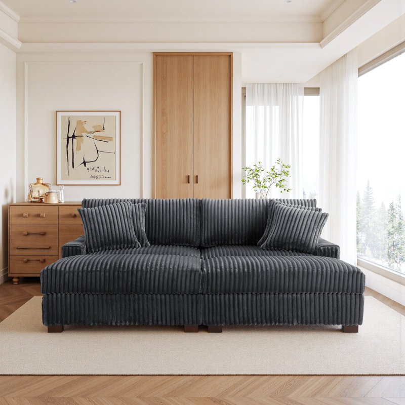 4 Seater Sectional, Grey Polyester/Foam Padding