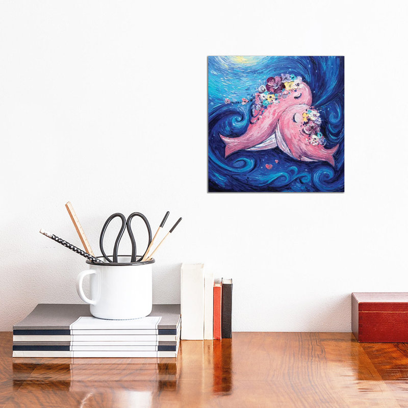 Baleines par Vlada Koval - reproduction d'art, H 12 po x l 12 po x P 1,5 po, Toile tendue, Non mat