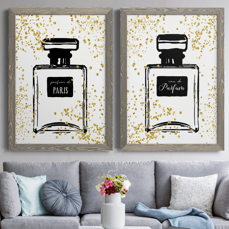 Glitter Perfume I - ensemble de 2 peintures sur toile encadrées, H 31 po x l 44 po x P 1 po, Toile avec cadre gris