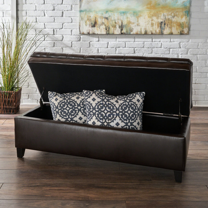 Hand- Faux Leather Storage Bench - 20.5" X 17.94" Brown 33-Pound Heavy Duty, Brown