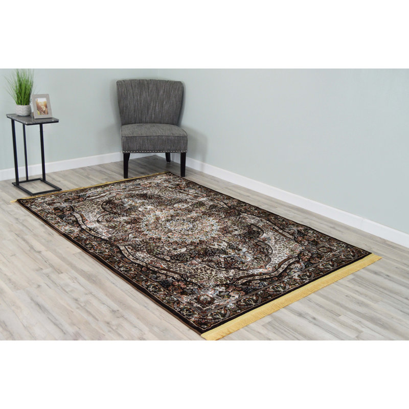 Tapis brun tissé à la machine Darwen, Rectangle 7 pi 8 po x 10 pi 8 po