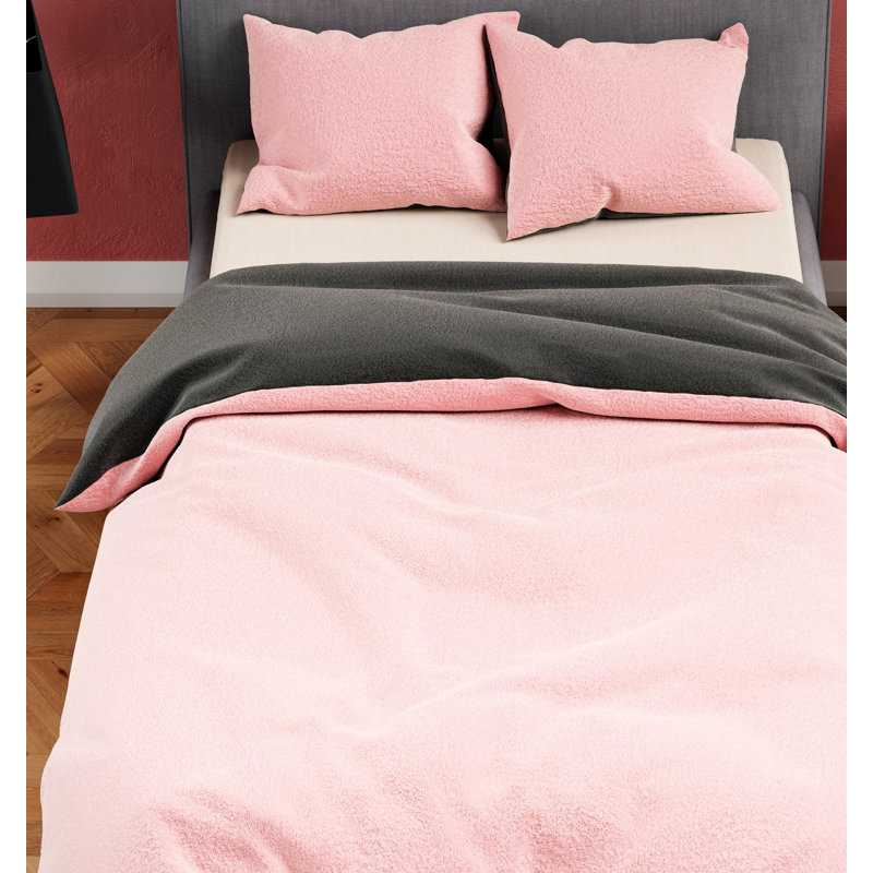 Chanson Bed Linen, 200 x 200 cm Duvet Cover Set with 2 Pillow Shams, Pink