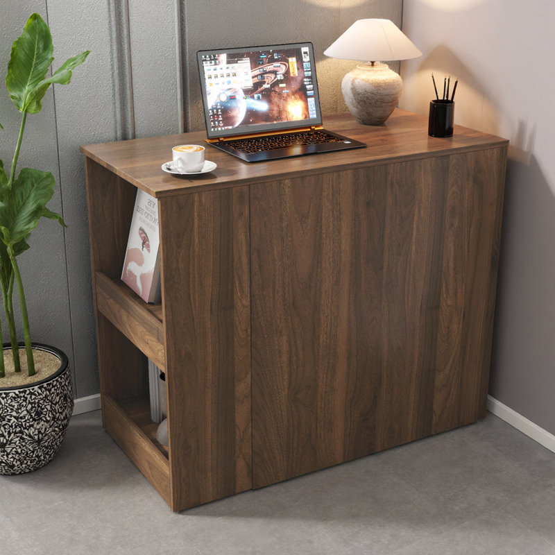 Bureau en coin en noyer - rallonge, 2 tiroirs + tablette à 2 niveaux, conception pliable et compacte, 91 lb, poste de travail de bureau moderne / traditionnel