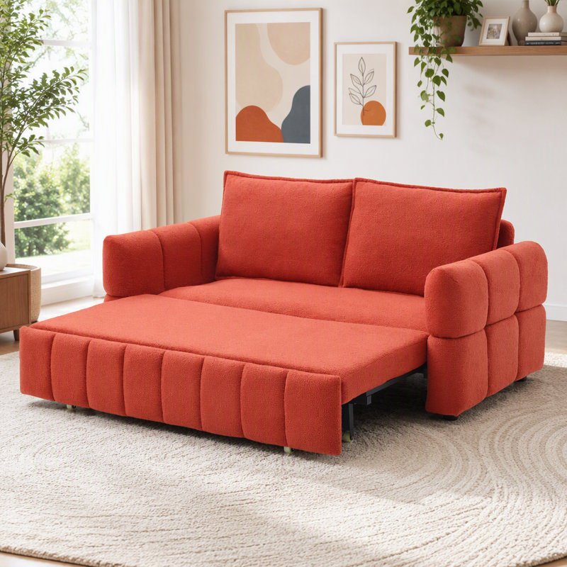 3-in-1 Teddy Fabric Pull-Out Sleeper Sofa Bed