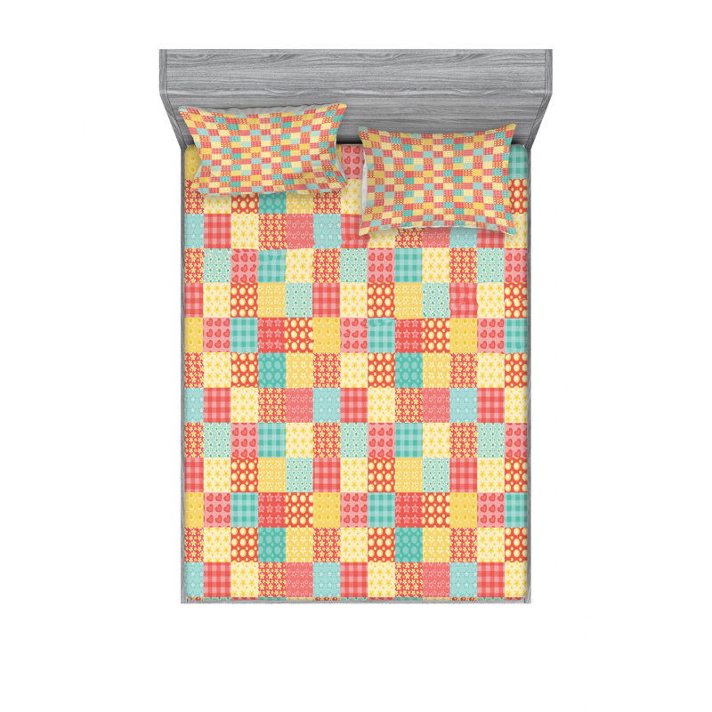 Microfiber Patchwork Sheet Set, Full/Double Sheet Set with Fitted Sheet