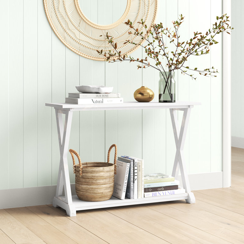 Table de bout avec tablette de rangement Danson, Blanc délavé