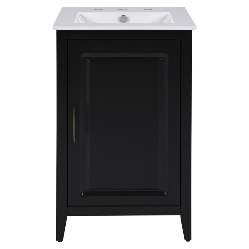  Meuble-lavabo de salle de bain avec lavabo, armoire de rangement avec tiroir et tablette de porte réglable, noir, Noir