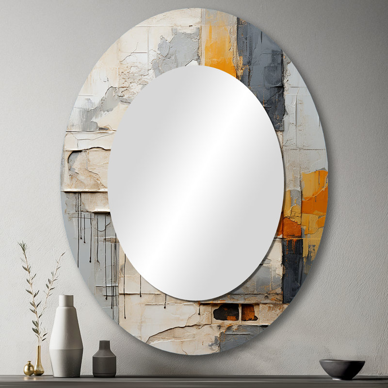 Abstrait Assemblage abstrait I - Miroir mural moderne jaune, 43 po x 33 po