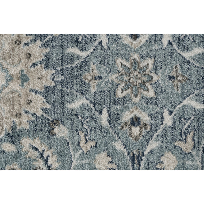 Tapis oriental bleu clair Omarion, Tapis de couloir 2 pi 2 po x 7 pi 5 po