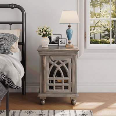 Table de chevet en bois gris antique