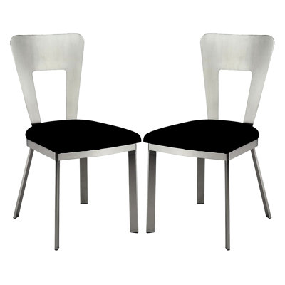 Modern Black Microfiber Seat Metal Chairs For Dining Area, Of 2 2Pc With Padding
