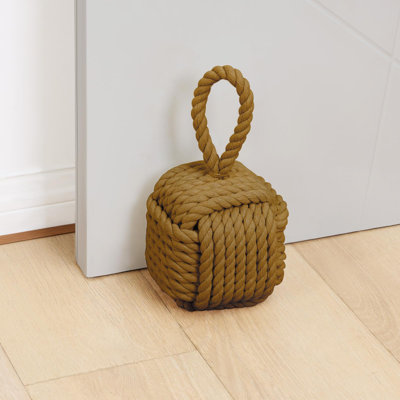 Heavy Duty Weighted Decorative Door Stopper - Cute Rope Knot Design, Inside Mount Doorstop For Home & School