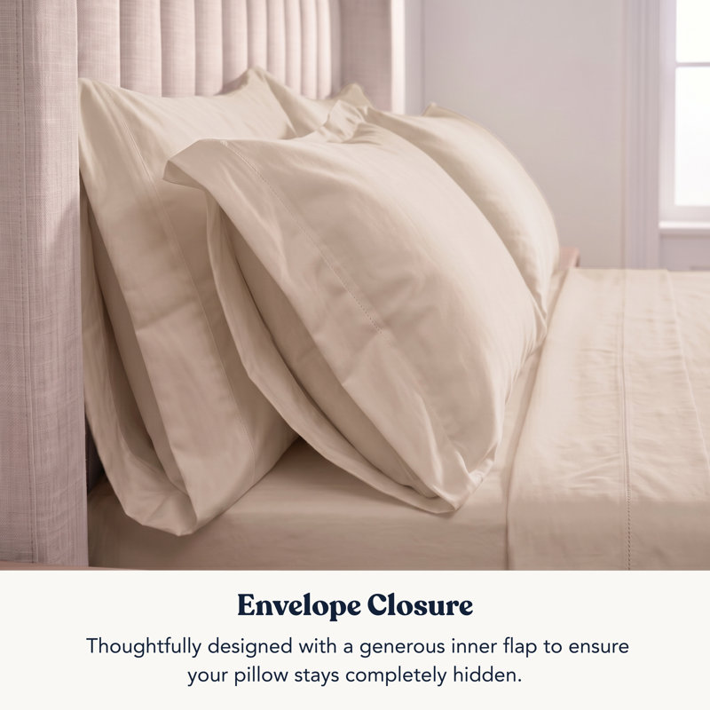Delara GOTS-Certified Organic Cotton Sateen Pillowcase Set of 2, 400 Thread Count, Soft Long-Staple Cotton, Queen, Natural