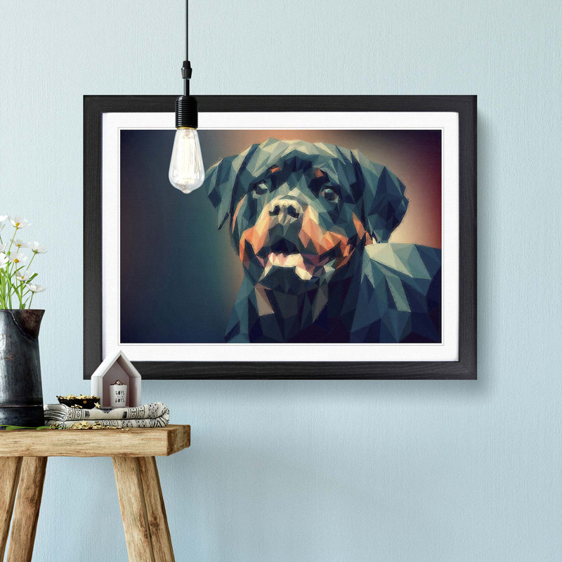 Geometric Rottweiler Dog in Abstract - Framed Print, 27cm H x 36cm W x 2cm D, Black Framed