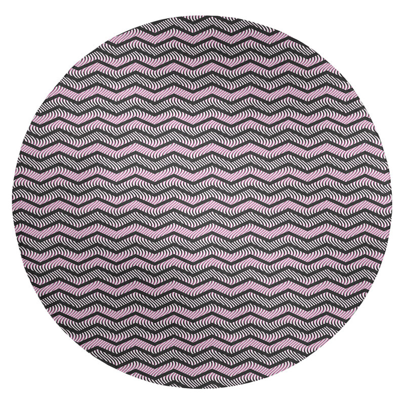 Tapis rose/gris clair à chevrons ondulés, Rond 5 pi
