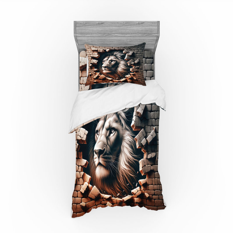 Ensemble de literie Ambesonne Lion et gingembre noix de coco, Housse de couette simple très longue + 2 pièces