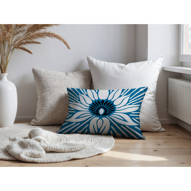 Oreiller rectangulaire réversible intérieur / extérieur Carla, Rectangle H 18 po x l 25 po, Turquoise
