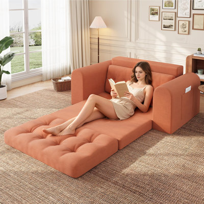 60in Corduroy Convertible Sofa Bed 2 Seater Folding Loveseat Boneless Floor Sofa No Assembly
