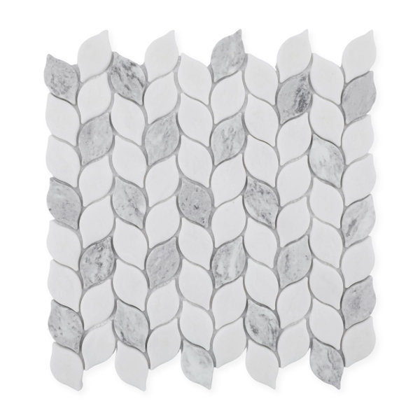 Adolif 5-Pack 11.2 in. x 11.5 in. White and Gray Leaf 3D Engineered Marble Mosaic Tile