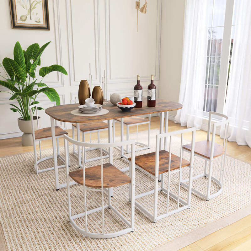 Ensemble de table de salle à manger 7 pièces, Cerisier, Cerise / blanc