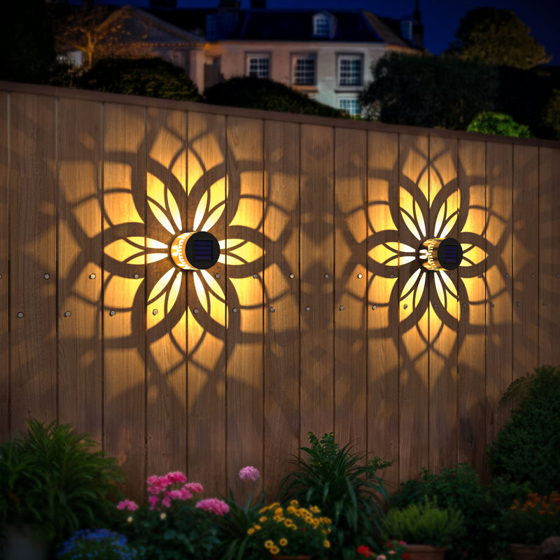 2 Pack Solar Fence Lights Metal Solar Powered Outdoor Waterproof Wall Deck Step Lights For Garden