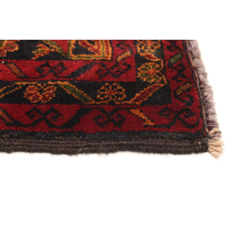 Tapis rouge en laine noué à la main de conception unique 4 pi 0 po x 7 pi 1 po Teimani