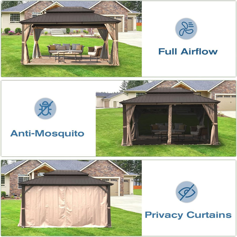 Outdoor Aluminum Patio Gazebo, 29.2 (ft.) x 16 (ft.), Brown