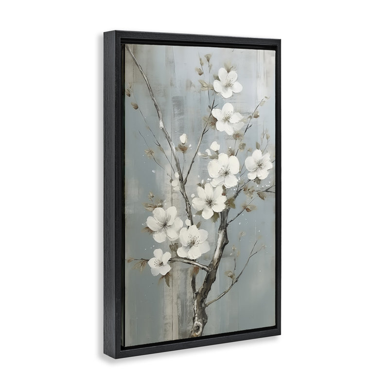 Toile flottante encadrée "White Apple Blossoms" par Sasha, Cadre flottant noir de jais, H 31 po x l 21 po
