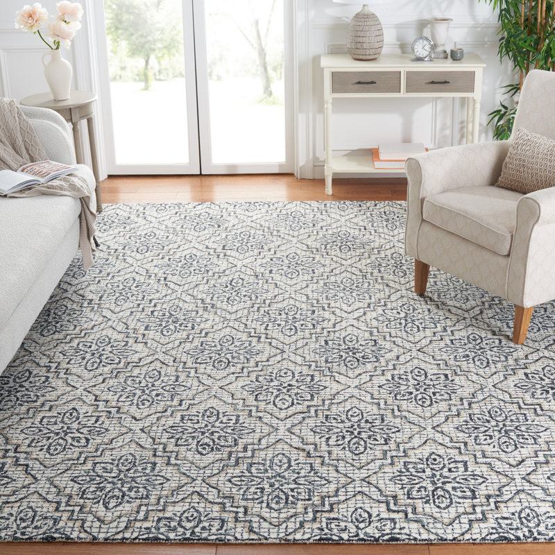 Abstract Hand Tufted Wool, Cotton Geometric Rug, Rectangle 8' x 10'