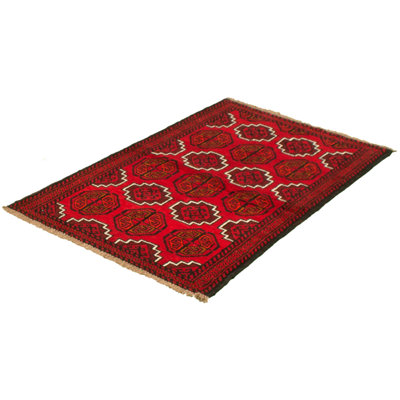 Tapis décoratif en laine de conception unique noué à la main New Age de 3 pi 5 po x 5 pi 7 po de couleur rouge