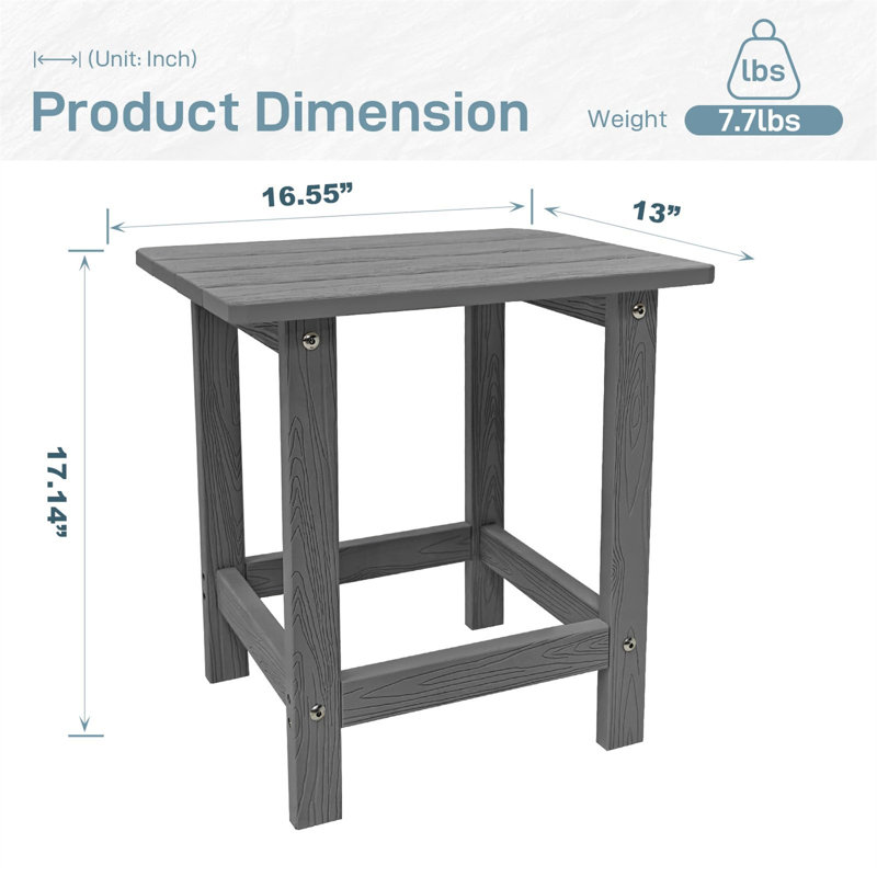 HDPS Adirondack End Table - Weatherproof Outdoor Side Table for Pool & Patio, Grey