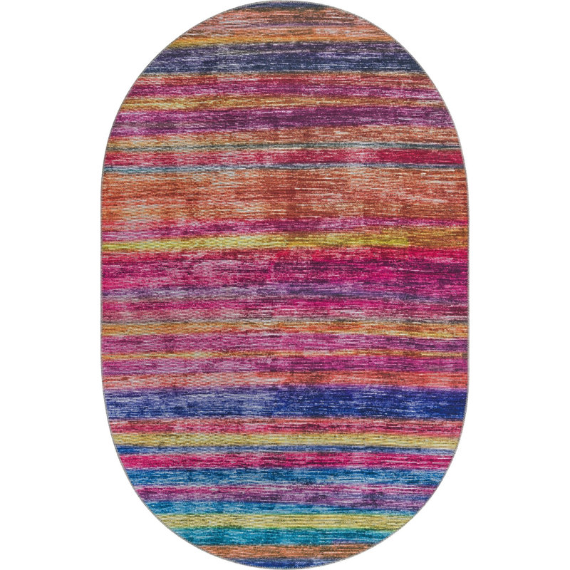 Ikhasa Chenille Abstract Indoor Rug, Oval 5' x 8'